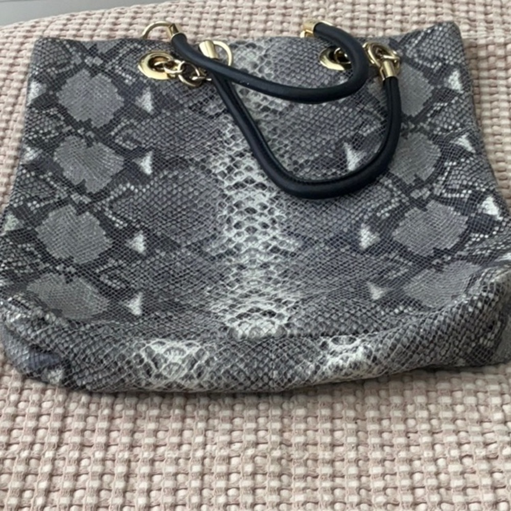Cynthia Rowley Leather Snake Print Bag Gray Black White